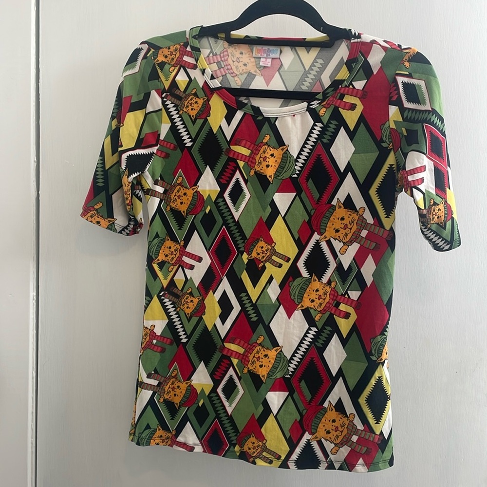 LulaRoe winter cat blouse size small;